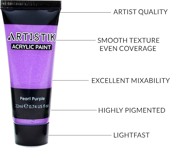 ARTISTIK Acrylic Paint Tube Set of 32-22ml Paint Tubes with 3 Brushes for Adults, Kids and Artists - Non-Toxic Artist Quality Paints for Canvas Painting, Wood Crafts, Ceramic and Art Supplies