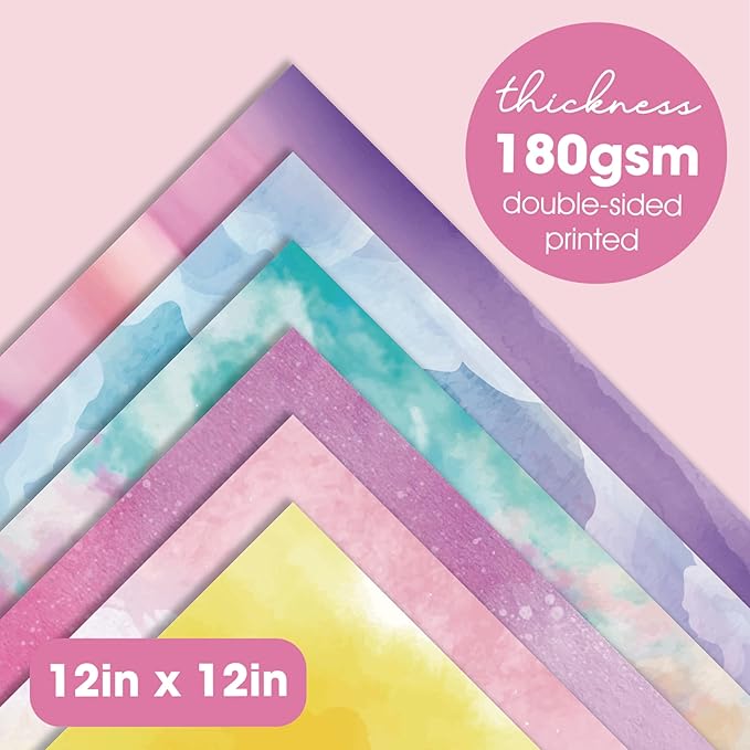 36 sheets 12x12 Paper Pad Pack Scrapbook Cardstock Decorative Paper - Shimmer Watercolor- for Card Making Journaling Planner Origami Scrapbook Paper Scrapbooking Supplies