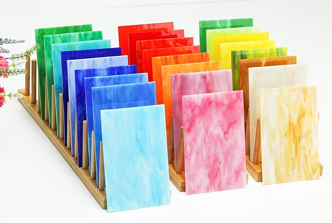 Lanyani 26 Sheets Colorful Vibrant Stained Glass Sheets Variety Assortment Pack, Opaque Mosaic Art Glass Panel Packs for Stain Glass Crafts DIY Projects,4x6 inches