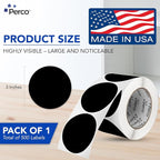 Perco Black 3-Inch Round Circle Dot Sticker Labels with Easy Peel Perforation - 500 Labels per Roll - Strong Adhesion, Vibrant Colors for Organizing, Crafting & More - Made in USA