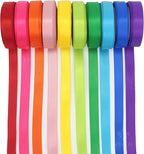 MEEDEE Rainbow Ribbon Solid Color Assortment 10 Colors Double Face Satin Ribbon for Gift Wrapping Happy Birthday Party Decorations, 3/8" X 5 Yard Each Total 50 Yds Per Package