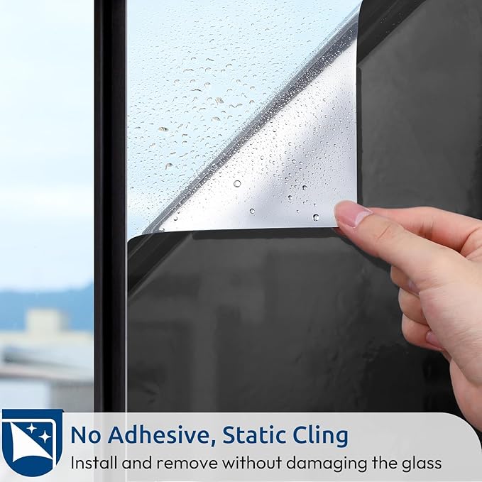 rabbitgoo Window Privacy Film One Way Window Tint for Home, Removable Reflective Heat Sun Blocking Anti UV Glass Door Covering, Mirror Tinting Film House Office, 35.4 in X 6.5 Feet, Black Silver