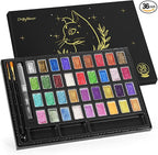 Mini Glitter Watercolor Paint Set with Paper, 36 Colors Shimmer Metallic Watercolour Painting Sets, Solid Pearl Water Color Paints for Adult, Kids, 1ml Trial Package(3ml 36 Colors)