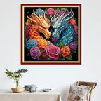 DMCVIVR Stamped Cross Stitch Kits for Adults Beginners Embroidery Kits 11CT Needlepoint Kits Cross Stitch Patterns Embroidery Patterns&Colored Dragon Flower 18x18 inch