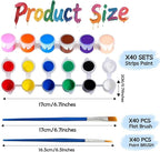 40 Pack Mini Acrylic Paint Set, 12 Colors Washable Paint Strips for Kids & Adults - Includes 80 Brushes, 480 PCS kids Paint Kits for Easter Eggs, Birthday, Classroom Party，school supplies