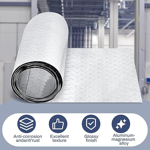 Diamond Plate Sheet Metal Heavy Duty Tread Aluminum Sheet Diamond Tread Plate for Wall Covering, Cargo Trailer, RV and More(120 × 10 Inch,Silver)