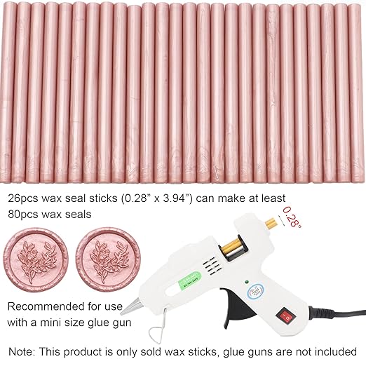 Rose Gold Wax Seal Sticks 26pcs, Andotopee Glue Gun Wax Seal Sticks for Wax Seal Stamp, Premium Sealing Wax for Envelope Letter Seal Wedding Invation Craft Adhesive, Great Gift Ideas (Mini Size)