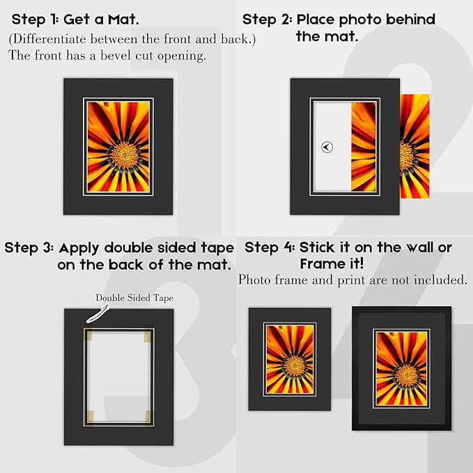 Golden State Art, 11x14 Double Mats for 8x10 - for Photos, Pictures, Frames - Acid-Free, 5 Pack, Black Over Black