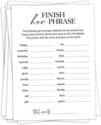 Birthday Party Games, Finish Her Phrase, 25 Pcs Card Set for Guests, Fun Birthday Game for Teen Adults – A01