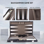 GSE Games & Sports Expert Premium Leather Backgammon Board Game Set, Classic Backgammon Game Set with Leather Case, Travel Folding Board Game (Black&Grey, Large)