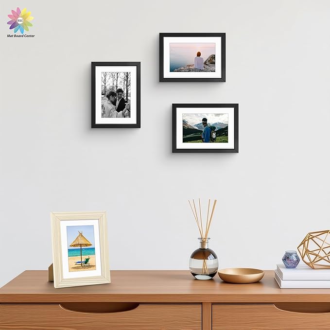Mat Board Center, Pack of 25, 5x7 for 4x6 White Mat Kit - Acid Free, 4-ply Thickness, White Core - Includes Backing Boards and Clear Bags - for Pictures, Photos, Framing