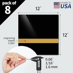 Trotec TroLase | 12"x12"x1/16, 8 Pcs | Gloss Black/Gold | 2 Ply | Modified Acrylic | Laser Engraving Double Color Plastic Sheet | Engraving Blanks for Laser, Saw, Guillotine | Made in USA