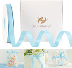 HUIHUANG Blue Satin Ribbon 1/2 inch X 50 Yards Continuous, Baby Blue Double-Faced Satin Ribbon for Gift Wrapping, Bows, DIY Crafts, Flower Bouquet, Baby Shower Wedding Decor