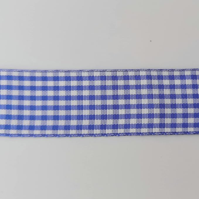 Blue and White Gingham Ribbon Plaid Ribbon 25 Yards Each Roll 100% Polyester (1", Blue)