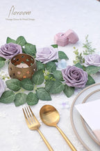Floroom Artificial Flowers 25pcs Real Looking Lavender African Violet Purple Foam Fake Roses with Stems for DIY Wedding Bouquets Bridal Shower Centerpieces Floral Arrangements Party Tables Decorations
