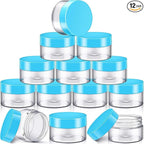 SATINIOR 12 Pack 16 oz Plastic Container Jars with Lids Round Clear Travel Cosmetic Container Slime Jars for Toiletries, Lotion, Cream, Ointments, Makeup, Rhinestone, Samples, Kitchen Storage(Blue)