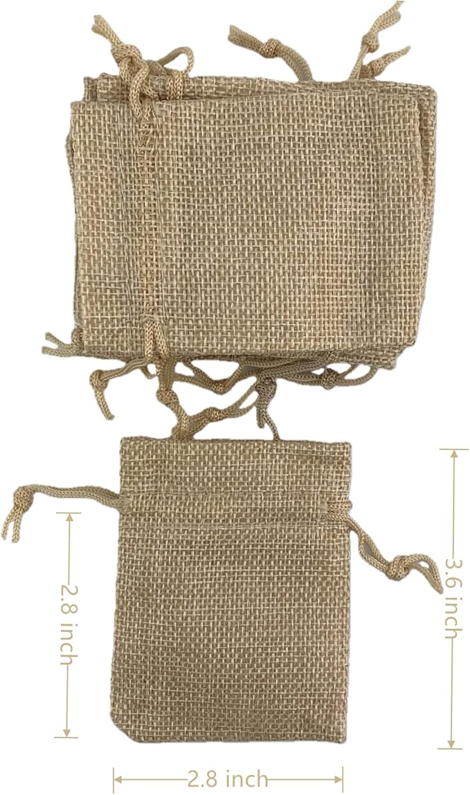 Palmhomee Pack of 25 Burlap Gift Bags with Drawstring Linen Jewelry Pouches Wedding Hessian Jute Bags for Birthday and Treat Pouches Party Wedding Favors Gift (2.8x3.6 Inch, Burlap)