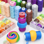 SHRJ 130pcs Sewing Thread kit, 50 Colors Sewing Machine Threads Prewound Bobbins with Bobbin Thread Buddies Storage Needles Assortment, 400 Yards per Spools Polyester Thread