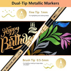 Metallic Marker Pens, 12 Colors Dual Tip Acrylic Paint Pens for Black Paper, Scrapbooking, Photo Album, Rock Painting, Paint Marker for DIY Arts & Crafts, Glass, Wood, Card Making, Scrapbook Supplies