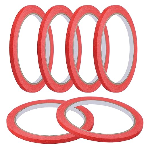 MECCANIXITY Masking Tape 0.2 Inch x 21 Yard Painter's Tape Red Paint Tapes for DIY Crafts Arts Drawing Decoration Labeling Car Painting Artist Teachers, Pack of 6