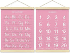 BONETAT Numbers alphabet poster for Nursery Toddlers,Correct Letter Formation on Line Paper, Play Room Wall Decor,ABC Wall Chart,Preschool Homeschool Decor Kids Wall Decor,Wooden Alphabet Banner-A08