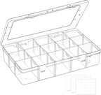15 Grids Large Plastic Organizer Box with Adjustable Dividers, Clear Craft Organizer and Storage Tackle Box Compartment Container with Label Stickers for Beads, Jewelries, Tools