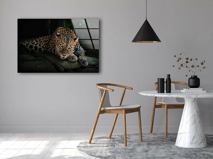 My Photostation.com 43Wx27H'' Fierce Leopard Glass Wall ArtTempered Glass Printing Wall Decor Large Wall Art Wall Hangings