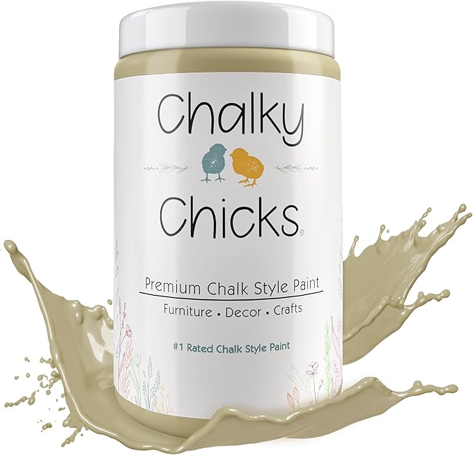 Chalky Chicks All-in-One Chalk Paint for Furniture or Cabinet - 32 Fl Oz - Matte Finish Olive Wood (Taupe) for Metal, Wood Furniture Paint - No Sanding All-in-One for Home Decor & Crafts, USA Made