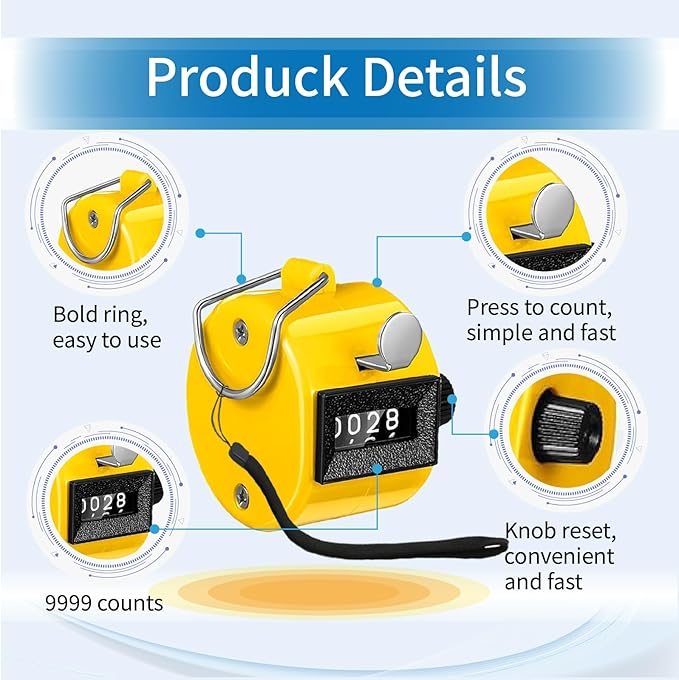 Handheld Clicker Counters - Golf Digital 4-Digit Baseball Finger Click Mechanical Tally Counter with 3pcs Lanyard for Sports Events Coaching Counting