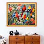 Stamped Cross Stitch Kits - Beach Night Landscape Counted Cross Stitch Kits for Beginners Adults Needlepoint Cross-Stitch Patterns-Colorful Little Bird Family 16x20 inchs