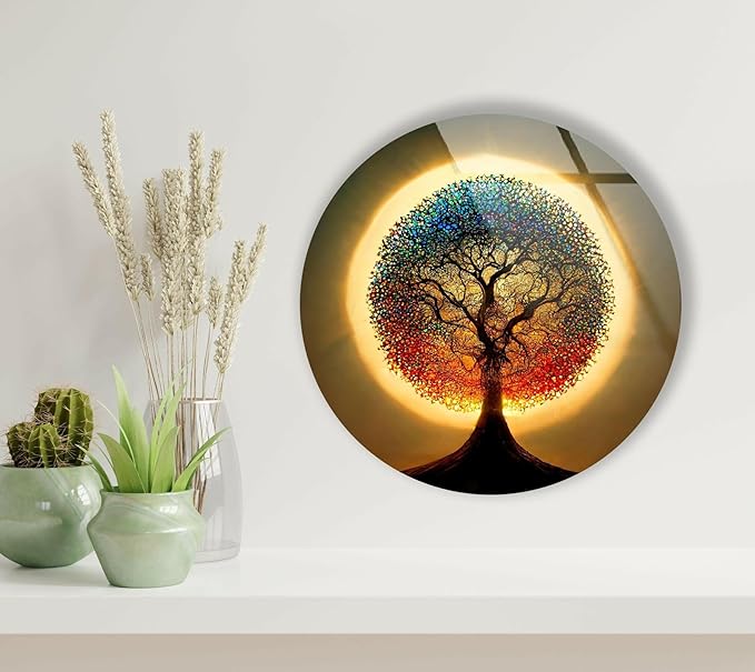 My Photostation.com 15.8''(40cm) Diameter Life of Tree Round Glass Wall Art Tempered Glass Printing Wall Decor Large Wall Art Wall Hangings