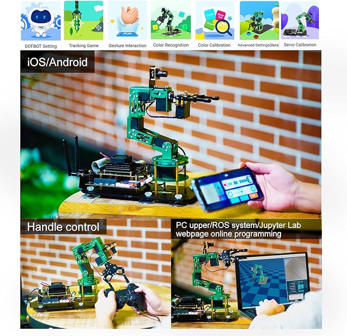 Yahboom Robot Arm Kit 6DOF for Raspberry Pi5 AI Programmable Electronic DIY Robot Hand Building with Camera for Adults ROS Open Source (RPI-DOFBOT Without Pi)