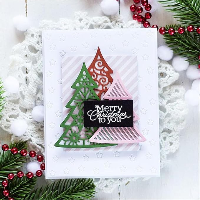 Mvchifay Cutting Dies for Card Making Metal Die-Cuts Scrapbooking Tool Hollow Frame DIY Craft Punch Template Embossing for Paper Album Decor (3 Christmas Tree-14.3x9.1cm)