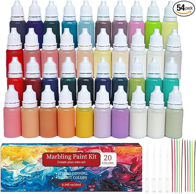 JAJADO 54 Pcs Water Marbling Paint Kit, Water Paint Marbling Ink & Turkish Marble Pattern Acrylic Pouring Floating Paint Art & Crafts Gifts for Christmas, Halloween, Birthday
