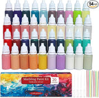 JAJADO 54 Pcs Water Marbling Paint Kit, Water Paint Marbling Ink & Turkish Marble Pattern Acrylic Pouring Floating Paint Art & Crafts Gifts for Christmas, Halloween, Birthday