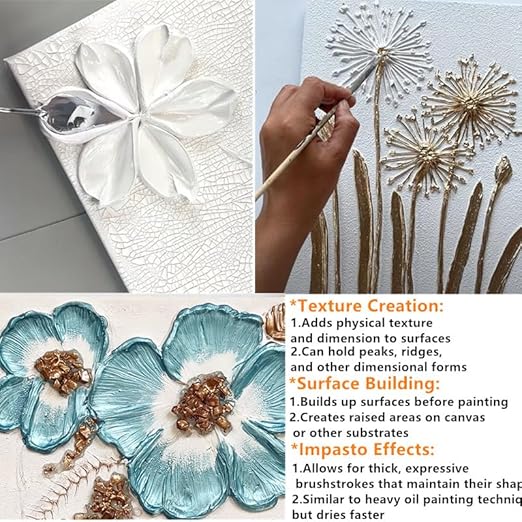 Acrylic Modeling Paste 3D Art Texture Paste 9.88oz/280ml, Ideal for Wood/T-Shirts/Glass/Stone, Sculpting Material Fast Drying Gesso Alternative DIY Crafts Projects (Modeling Paste with Bags)