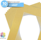 Mat Board Center, Pack of 10, 8x10 for 5x7 Old Gold Color Mats - Bevel Cut, Acid Free, 4-ply Thickness, White Core - for Pictures, Photos, Framing