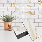 100 Pieces Peel and Stick Backsplash for Kitchen, 3" x 6" PVC Subway Tile Upgraded Calacatta Gold with Dark Gray Grout Backsplash Stick on Tile Elevate Kitchen, Bathroom, Fireplace,RV