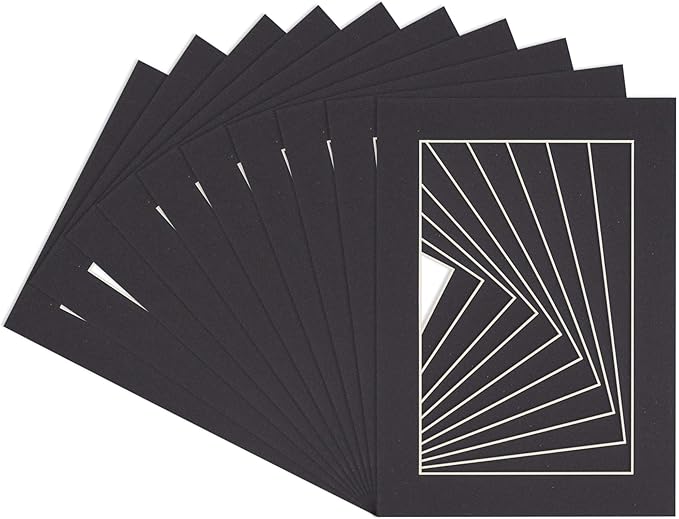 5x7 Mat for 8.5x11 Frame - Precut Mat Board Acid-Free Black 5x7 Photo Matte Made to Fit a 8.5x11 Picture Frame, Premium Matboard for Family Photos, Show Kits, Art, Picture Framing, Pack of 10 Mats