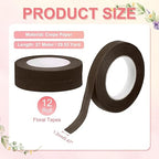 MECCANIXITY 12 Rolls Floral Tapes, 30 Yard x 1/16 in Florist Crepe Flowers Bouquets Tape Adhesive Waterproof for Flower Arranging Wrapping, Dark Brown