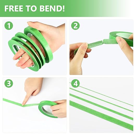 Epakh 4 Rolls Pinstripe Tape, Masking Tape in 1/16, 1/8, 1/4 and 1/2 Inch Wide, for Painters Automotive DIY Car Auto Paint Art(Green,52 yd)