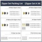 VICHERIA Zipper Repair Kit (45 Pcs), Universal Size #3 Zippers for Sewing, Replacement Slider Pull Fix Kit for Jackets, Coat, Boot, Backpack, Purse