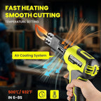 Huanyu Cordless Hot Knife with Temp. Display 100W Max 500℃ 3.0Ah Battery Powered Air Cooling Cutting Tool 4 Blades Set Electric Hot Knife Foam Cutting Tool Craft Shears for Rope, Fabric, Acrylic