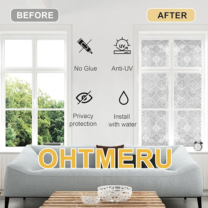 Window Privacy Film Decorative for Front Door, Bathroom Static Cling Stained Glass Sticker Opaque Heat Control UV Blocking Non-Adhesive for Home Windows 23.6 X 78.7 inches
