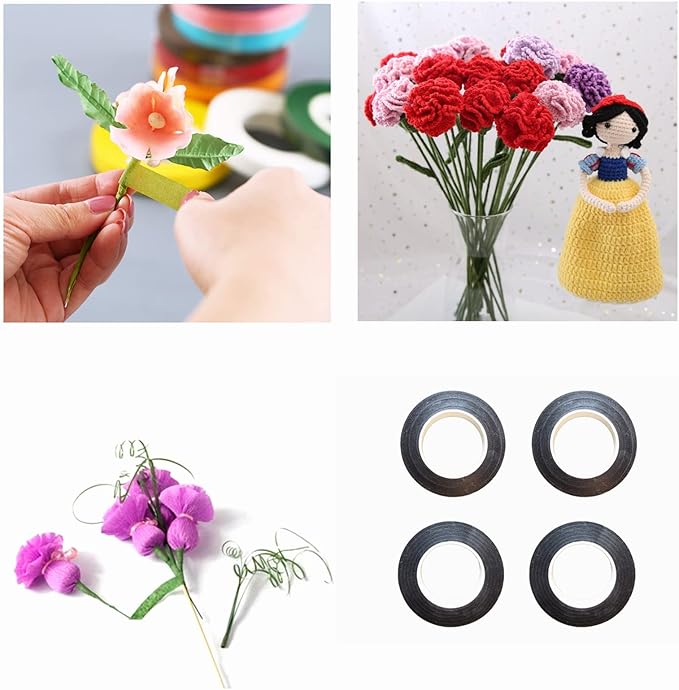Transun Moo 4 Rolls 1/2 Inch Floral Tapes Florist Wraps for Bouquet Stem and Flowers Making Craft Projects (30 Yards, Black)