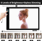 Rechargeable A2 Light Pad, Wireless Battery Powered Artist Tracing Light Box, 3 Colors/6-Level/Stepless Adjusted Brightness Large Light Board for Diamond Painting, Cricut Weeding Vinyl, Art