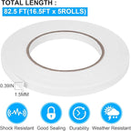 Double Sided Foam Tape 0.39In x 16.5FT 5 Pack, Mounting Tape Heavy Duty, Strong Adhesive Weatherproof Seal Strips for DIY Craft Picture Poster, Car & Gap Filling Mountings, Home Office Decor (White)