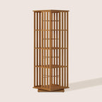 XIMN 360° Rotating Bamboo CD/DVD Shelf - 6-Tier Space-Saving Media Storage Cabinet for Movies, Organizer with Super Compact Design (Walnut, 4 Tier)