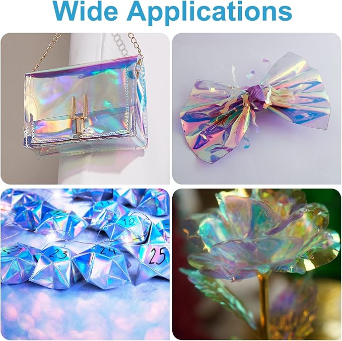 MECCANIXITY Holographic Clear PVC Vinyl Film Holographic PVC Fabric Waterproof Dichroic Film 12 x 48 Inch for Handbags Bows Earrings DIY Craft,Laser Light Yellow