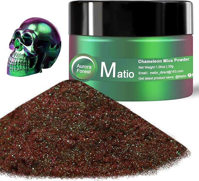 Matio Chameleon Mica Powder, 1.06oz/ 30g Aurora Forest Chrome Nail Powder, Pearlescent Effect Color Shift Pigment for Resin Craft, Soap Candle Dye, Nail Art, Makeup, Bath Bomb, Paint, Slime Pigment